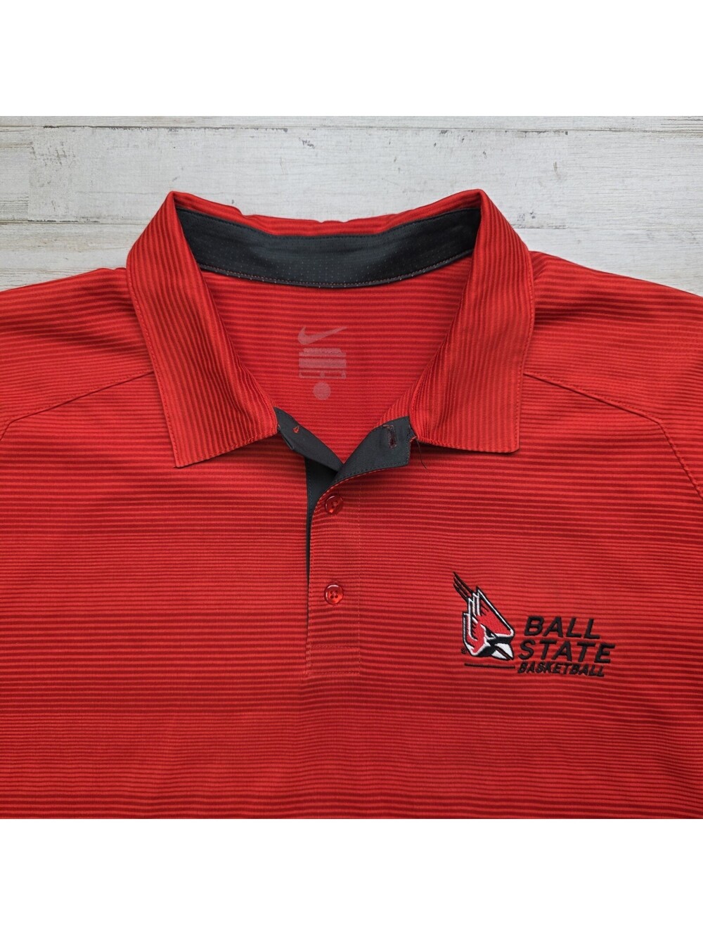 Nike Ball State Cardinals Polo Shirt Mens L Red Striped Dri Fit BASKETBALL